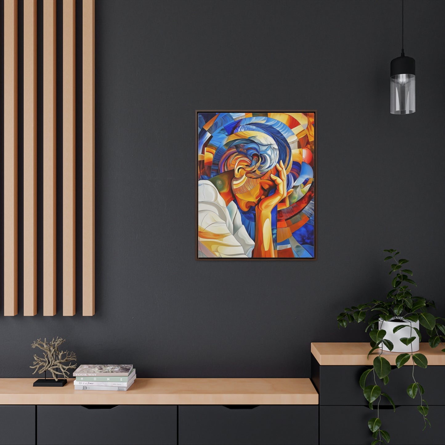 Abstract Person Resting Head Canvas Wrap, Vibrant Swirling Geometric Shapes, Thought-Provoking Artwork, Wall Decor, Home Office Decor,