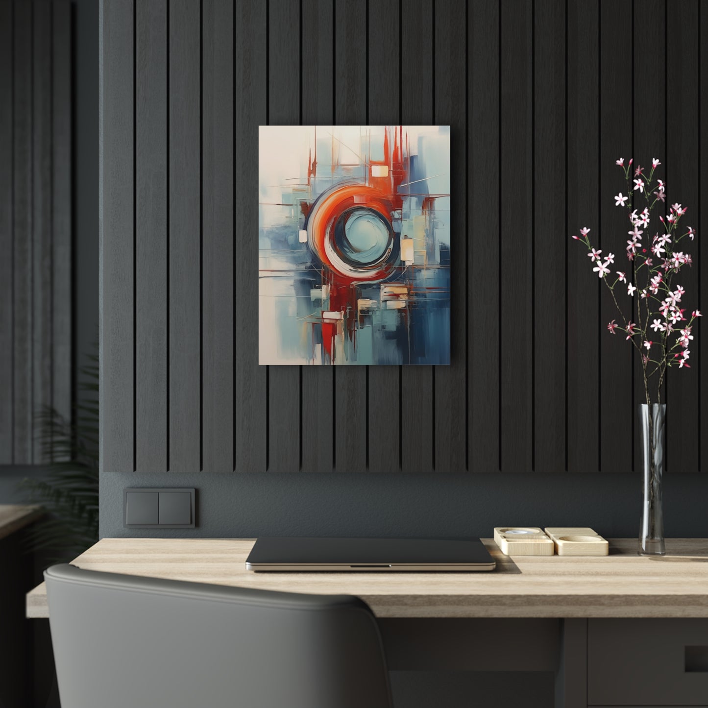 Acrylic Prints, Abstract Circular Painting in Red, White, Blue - Geometric Design