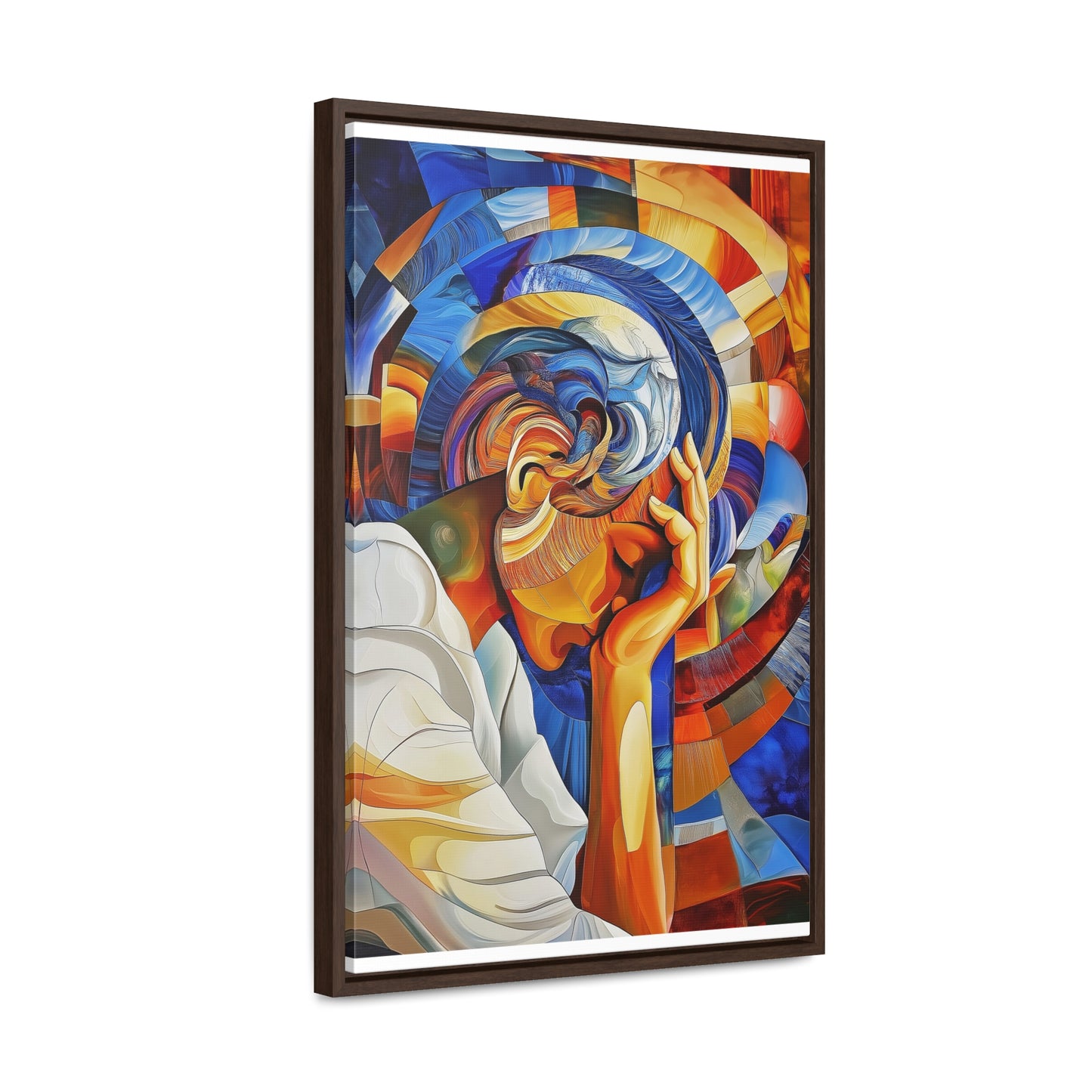 Abstract Person Resting Head Canvas Wrap, Vibrant Swirling Geometric Shapes, Thought-Provoking Artwork, Wall Decor, Home Office Decor,