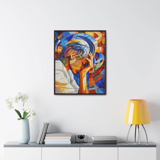 Abstract Person Resting Head Canvas Wrap, Vibrant Swirling Geometric Shapes, Thought-Provoking Artwork, Wall Decor, Home Office Decor,