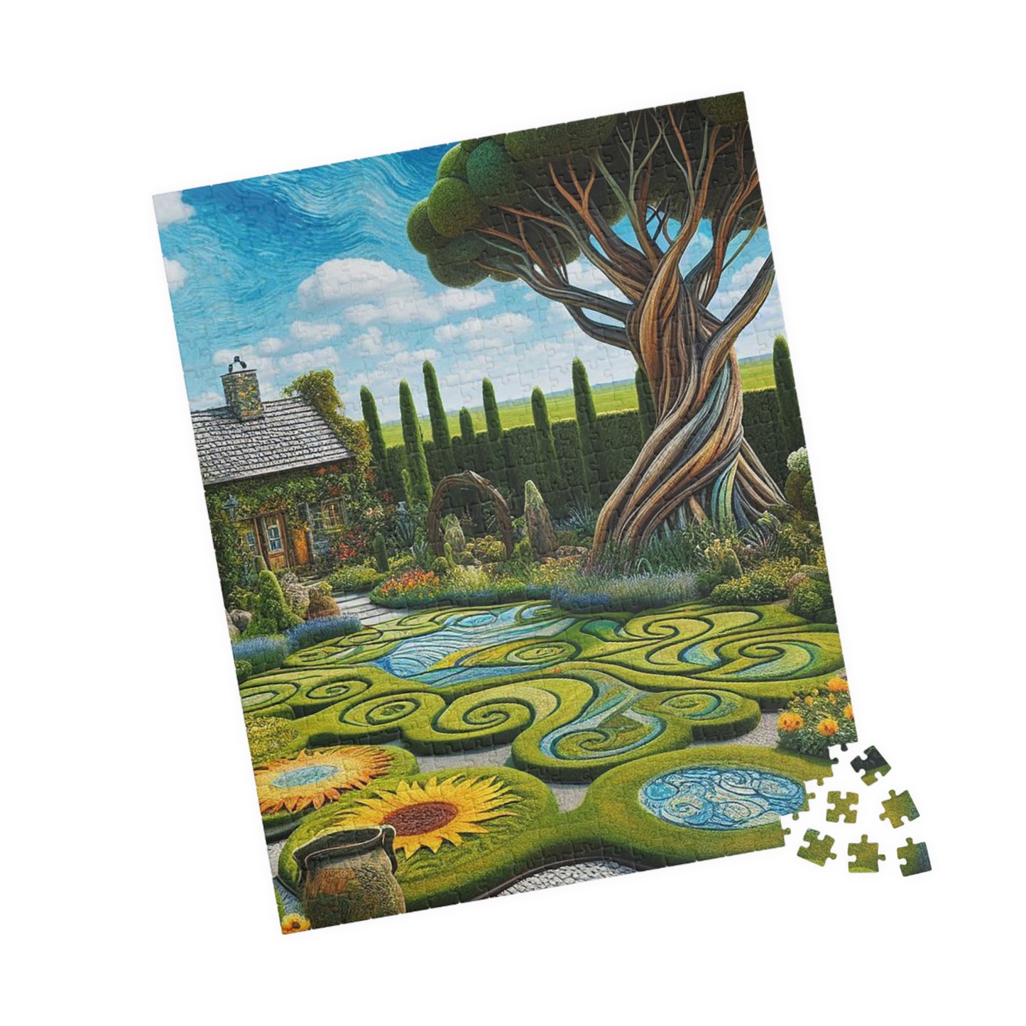 Jigsaw Puzzle, Enchanted Garden Cottage, 110-1014 Pieces - Whimsical Design, Chipboard Material, Glossy Finish