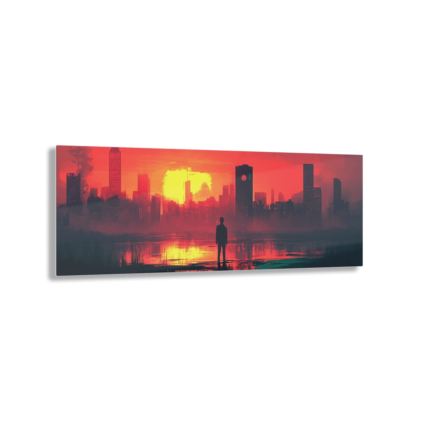 Acrylic Prints, Luminous Dystopia Wall Art, Sunset Cityscape Decor, Glass Photo Panel, Ready to Hang, Floating Artwork, Second-Surface