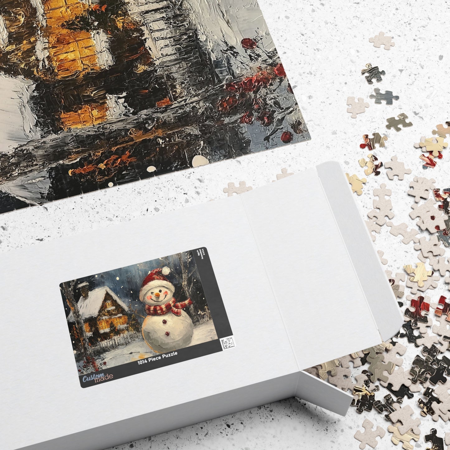 Winter Cabin Snowman - Jigsaw Puzzle (110, 252, 520, or 1014 pieces)