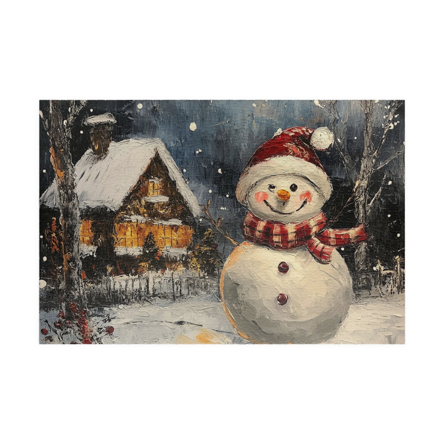 Winter Cabin Snowman - Jigsaw Puzzle (110, 252, 520, or 1014 pieces)