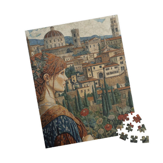 Puzzle, Renaissance-Gartenszene mit Lady Isabella, 110/252/520/1014 Teile, künstlerische Brillanz, Spanplattenmaterial, glänzende Oberfläche