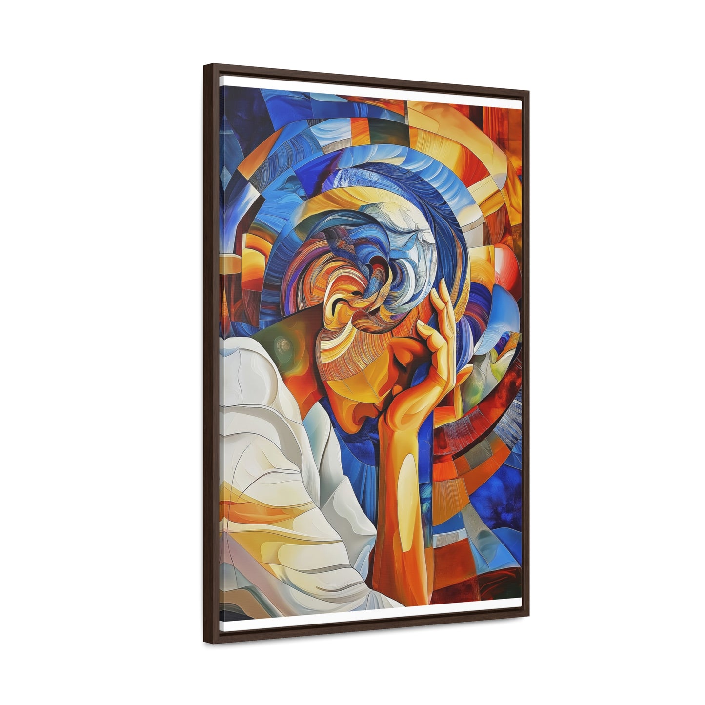 Abstract Person Resting Head Canvas Wrap, Vibrant Swirling Geometric Shapes, Thought-Provoking Artwork, Wall Decor, Home Office Decor,