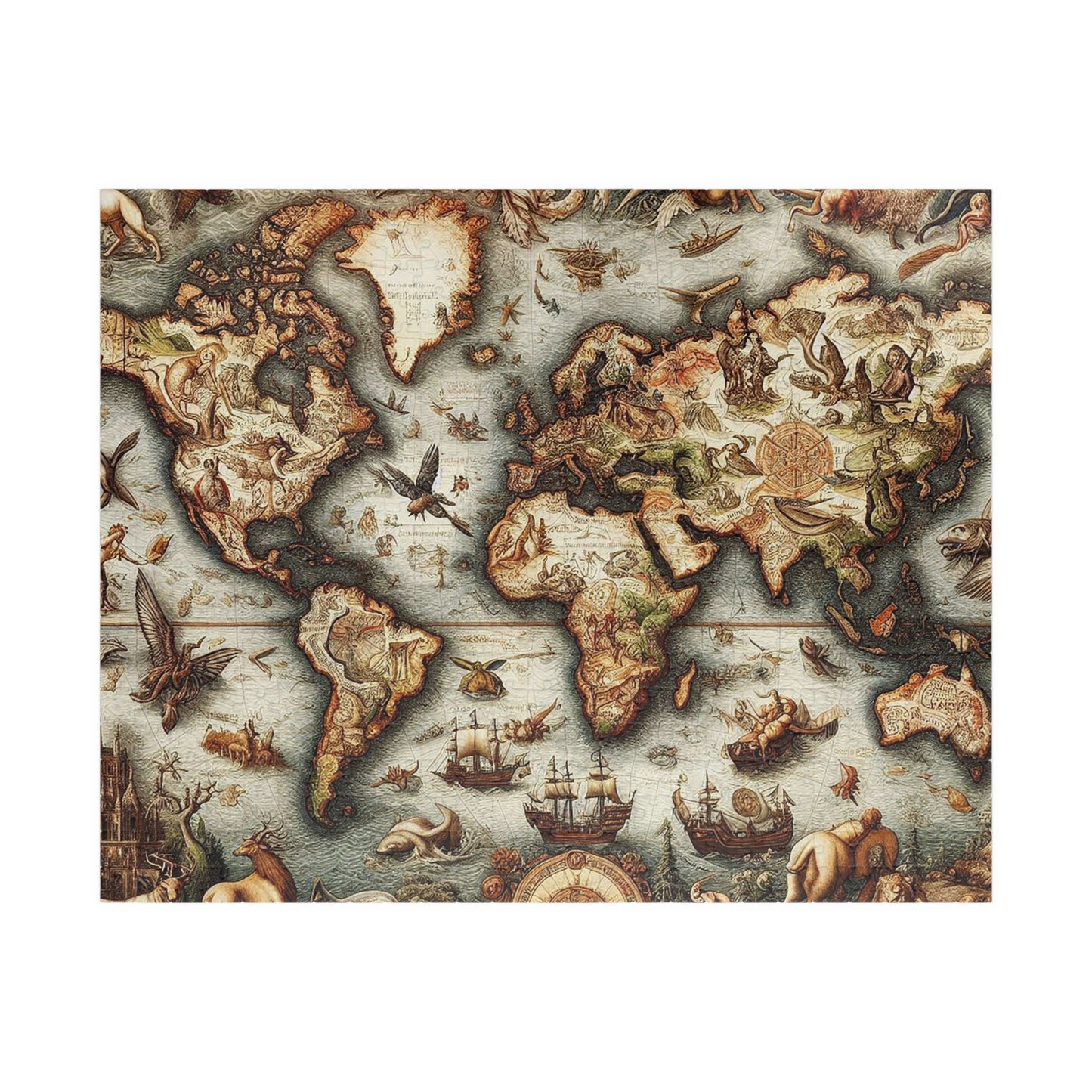 Puzzle, Da Vinci Style World Map, 110, 252, 520, or 1014-Pieces