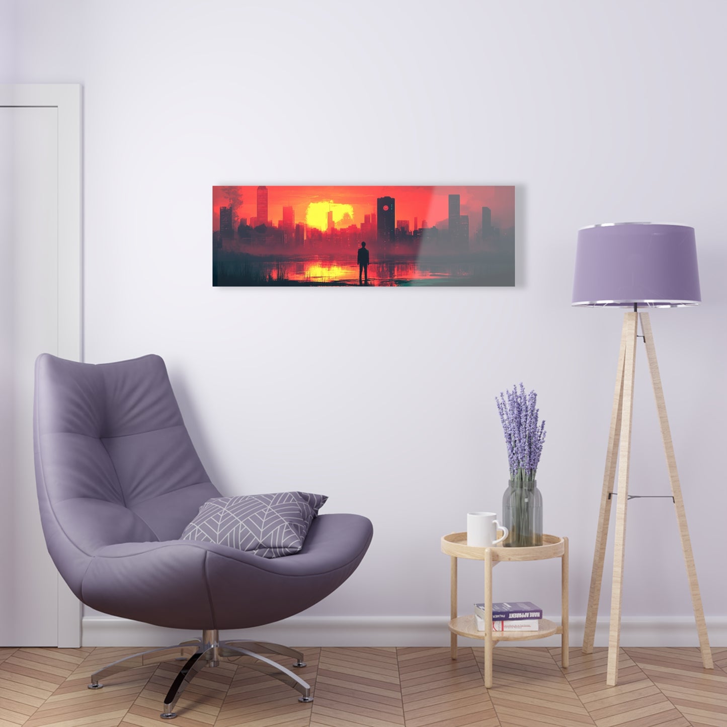 Acrylic Prints, Luminous Dystopia Wall Art, Sunset Cityscape Decor, Glass Photo Panel, Ready to Hang, Floating Artwork, Second-Surface