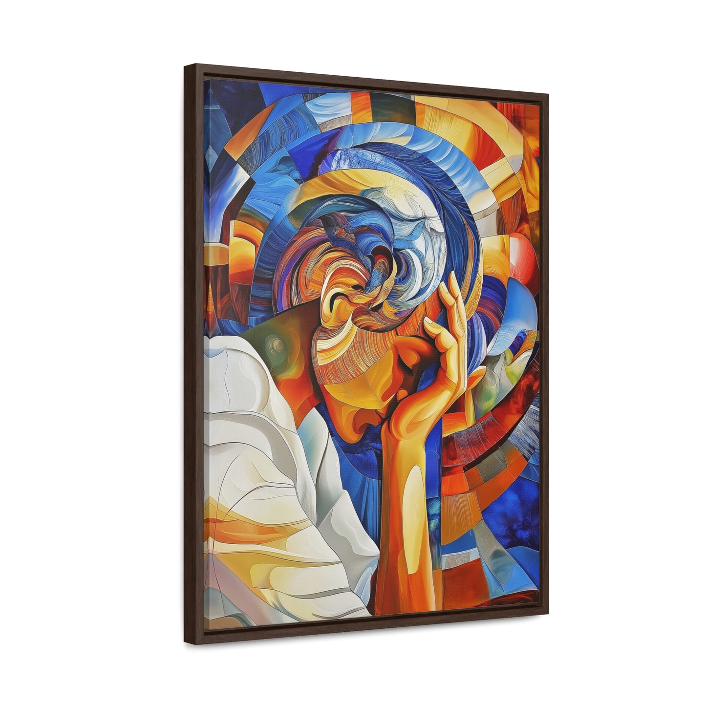 Abstract Person Resting Head Canvas Wrap, Vibrant Swirling Geometric Shapes, Thought-Provoking Artwork, Wall Decor, Home Office Decor,