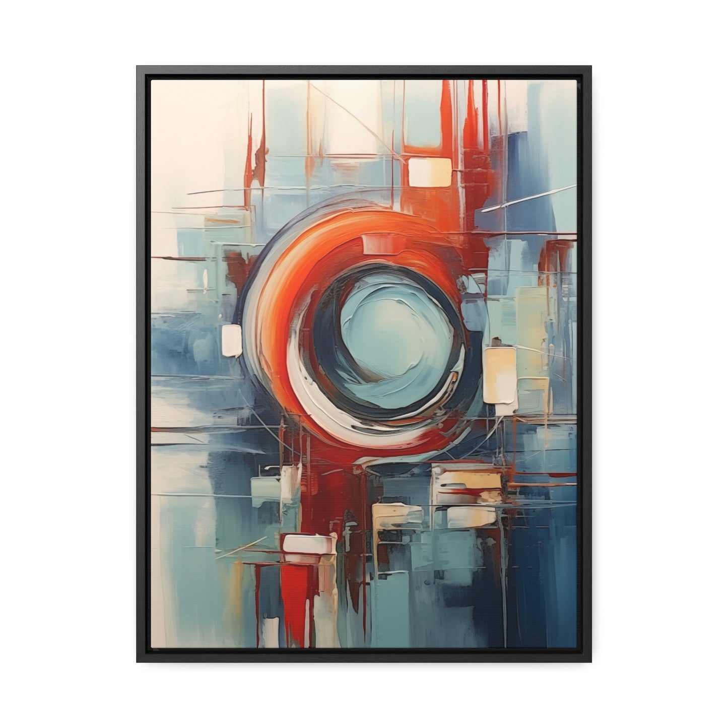 Canvas Wraps, Abstract Circular Painting in Red, White, Blue - Geometric Design