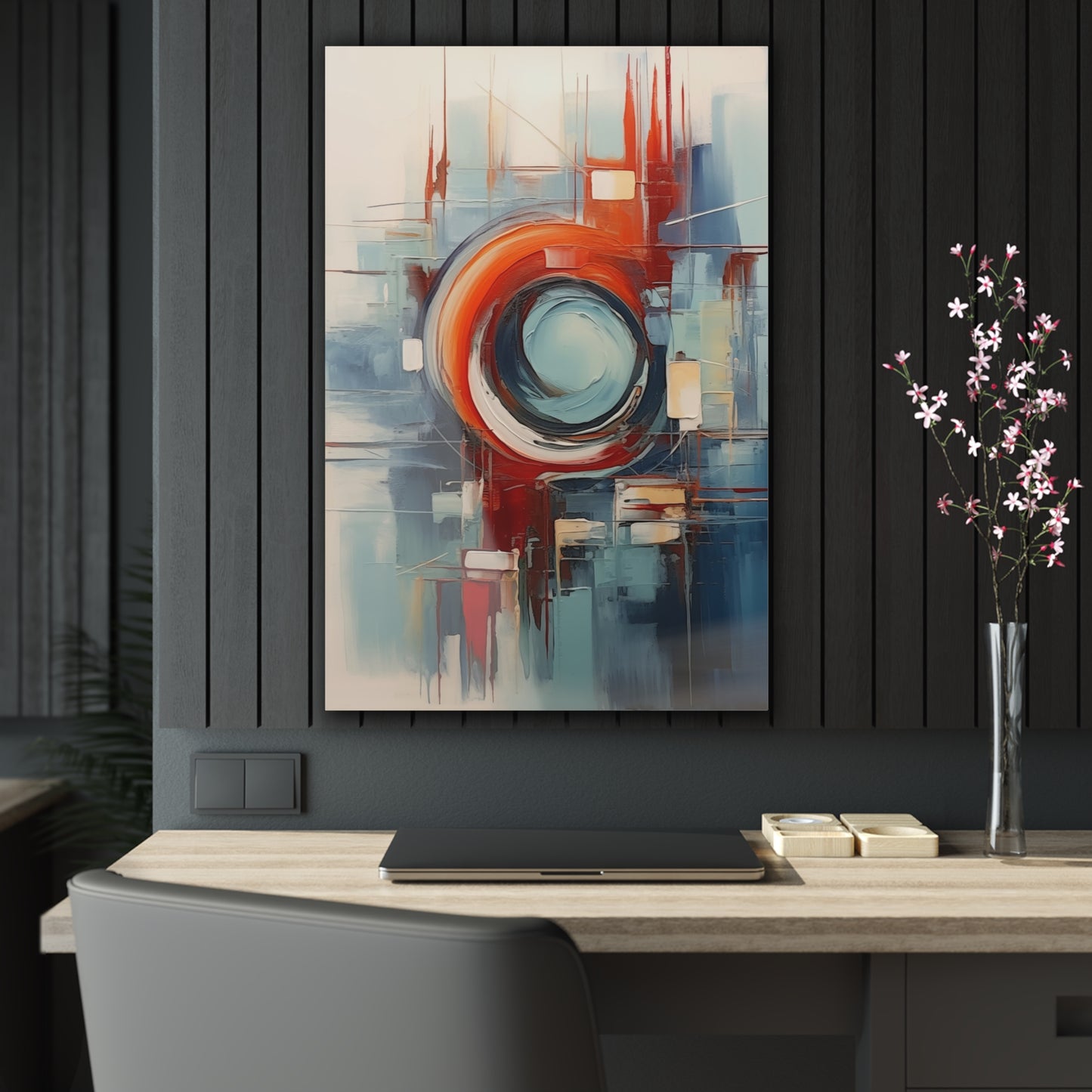 Acrylic Prints, Abstract Circular Painting in Red, White, Blue - Geometric Design