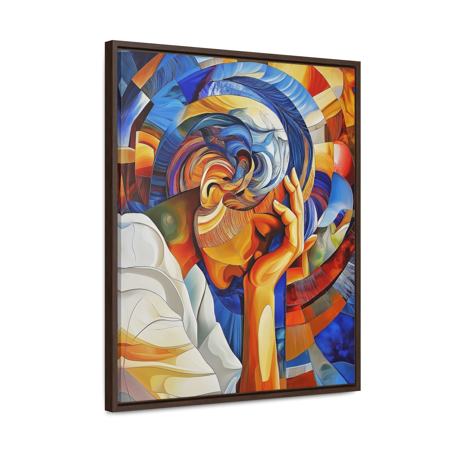 Abstract Person Resting Head Canvas Wrap, Vibrant Swirling Geometric Shapes, Thought-Provoking Artwork, Wall Decor, Home Office Decor,