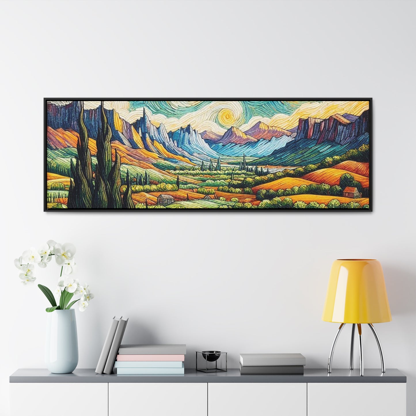 Van Gogh Style Mountain Landscape - Nature Gallery Canvas Wraps, Horizontal Frame