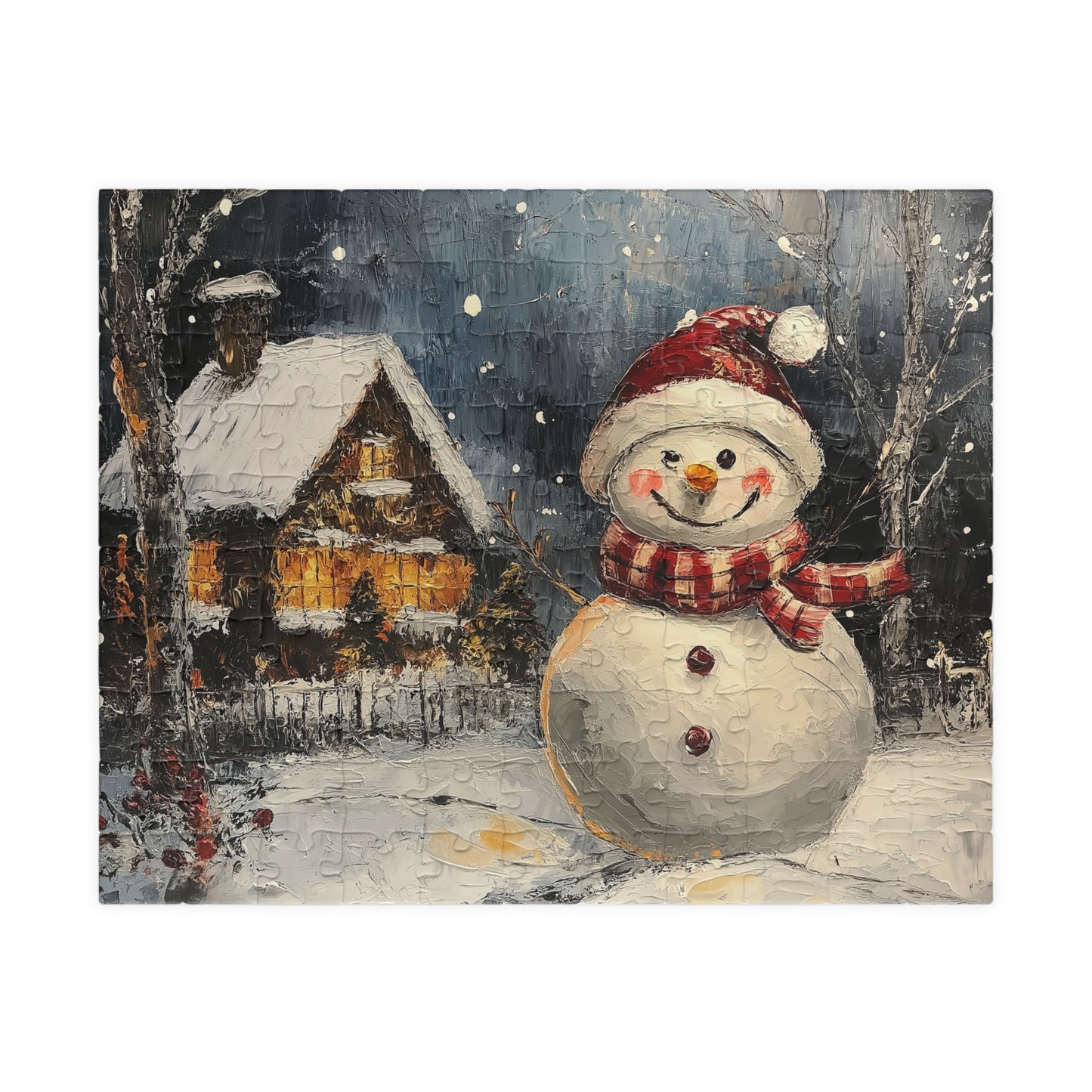 Winter Cabin Snowman - Jigsaw Puzzle (110, 252, 520, or 1014 pieces)