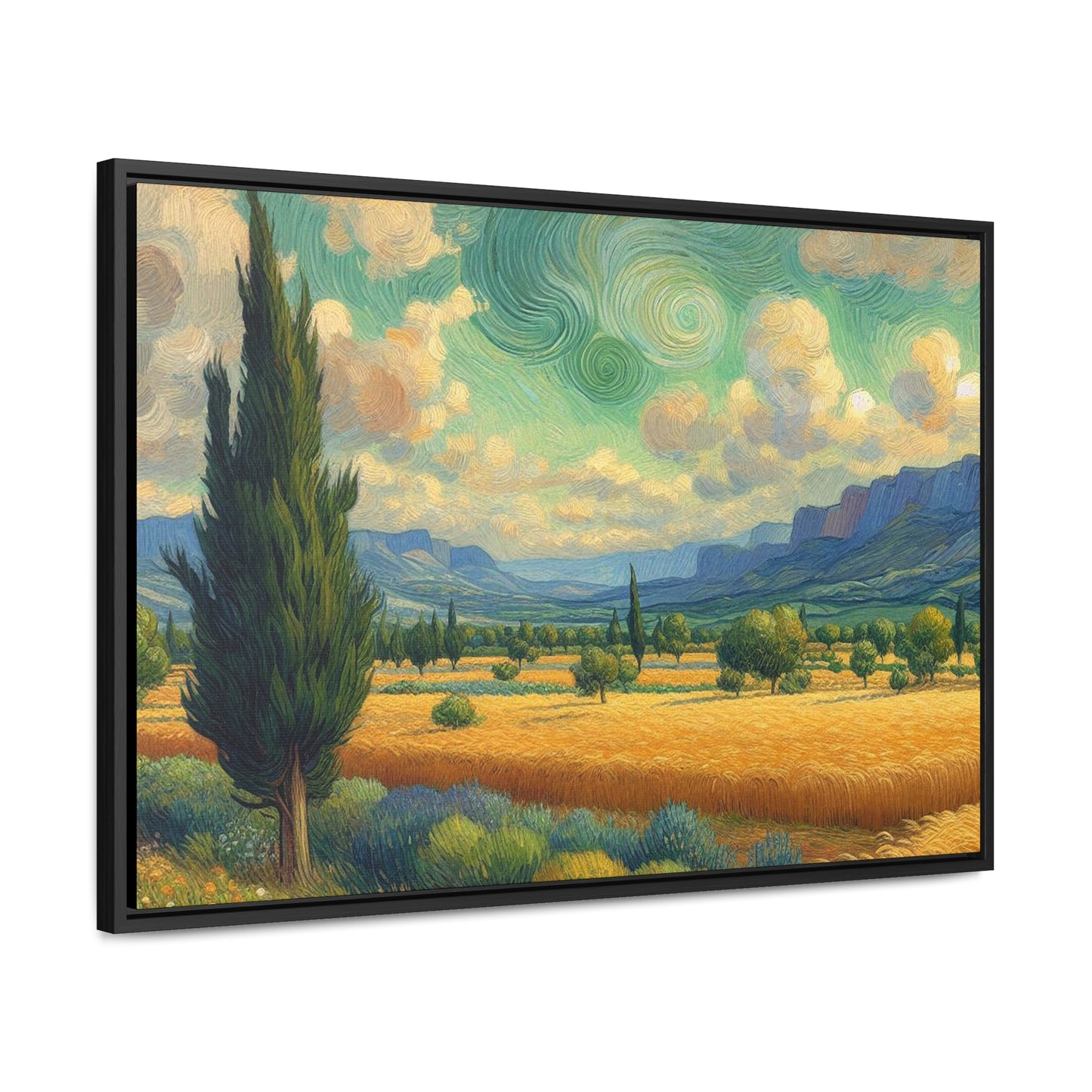 Gallery Canvas Wraps, Nature Inspired Wall Art, Field of Cypress Trees, Van Gogh Style Decor, Home Office Decor, Sun Drenched Meadow Prints,