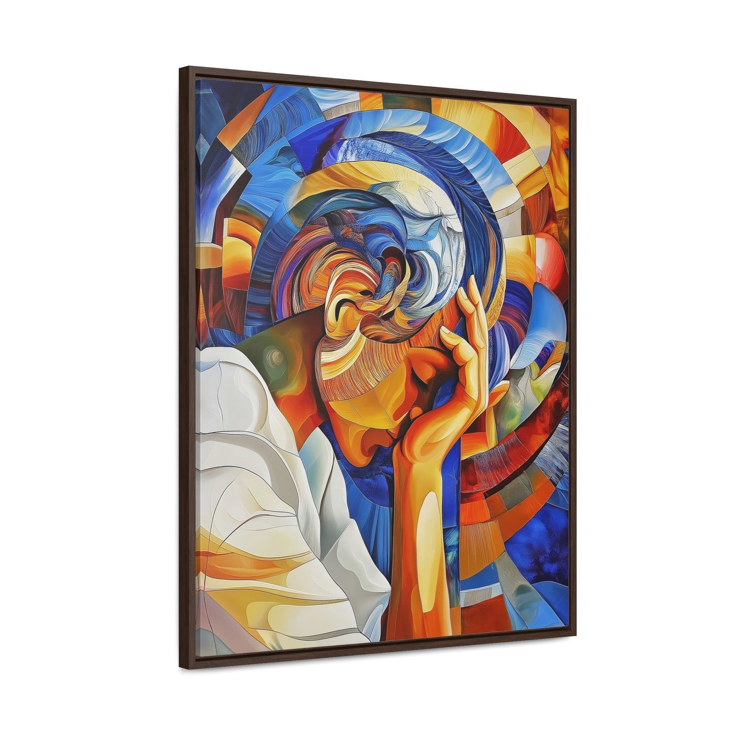 Abstract Person Resting Head Canvas Wrap, Vibrant Swirling Geometric Shapes, Thought-Provoking Artwork, Wall Decor, Home Office Decor,